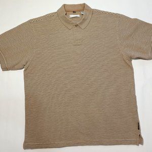 Geoffrey Beene Polo Shirt Cotton Striped Short Sleeve Men’s Size M Beige